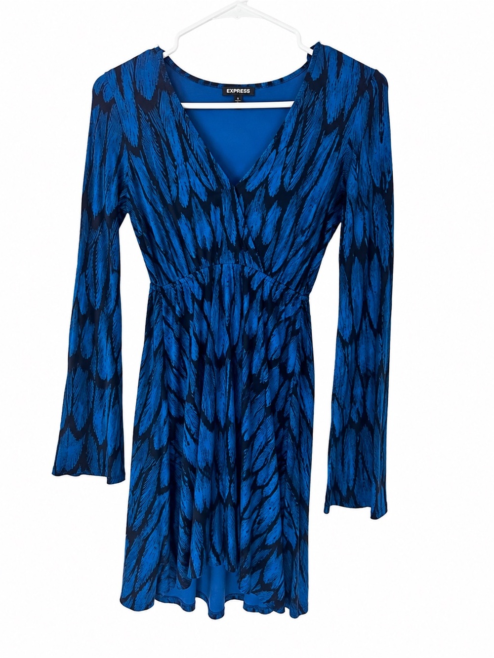 Y2K Bell Sleeve | Express Blue Black Abstract Print Dress XS